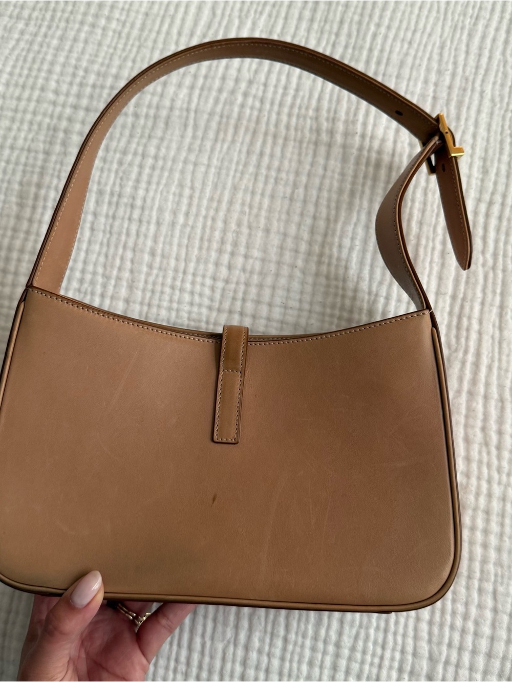 Saint Laurent Tan Leather Shoulder Bag with Gold YSL Hardware - Picture 7 of 10